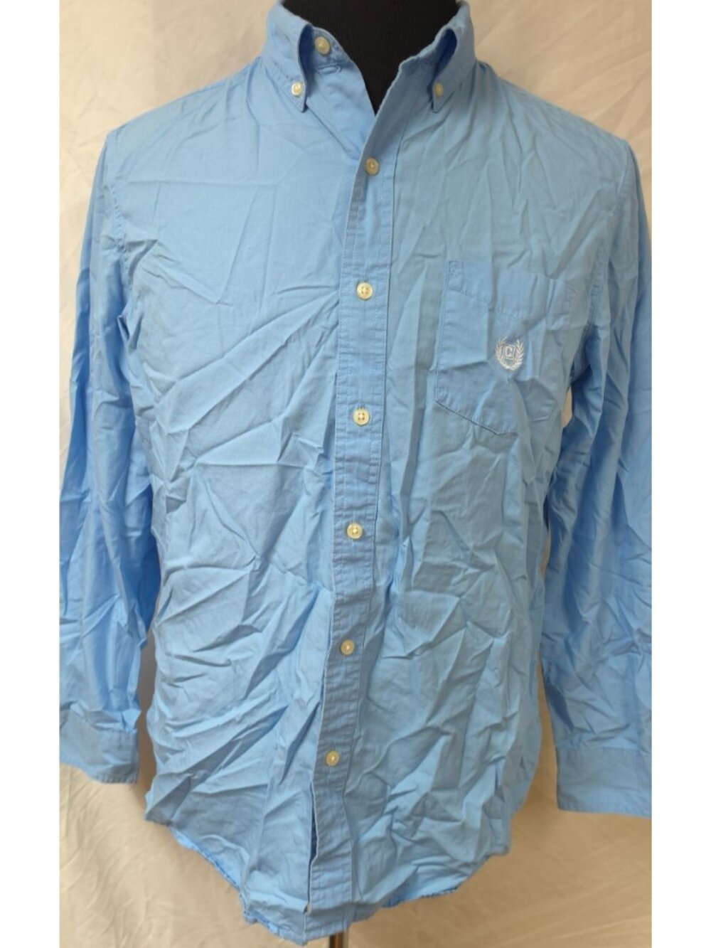 Chaps Men's Medium Light Blue Long Sleeve Button Down Logo Cotton Shirt
